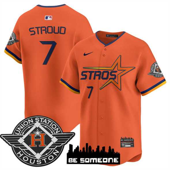 Men%27s Houston Astros #7 C.J. Stroud Orange 2025 City Connect Limited Stitched Jersey Dzhi